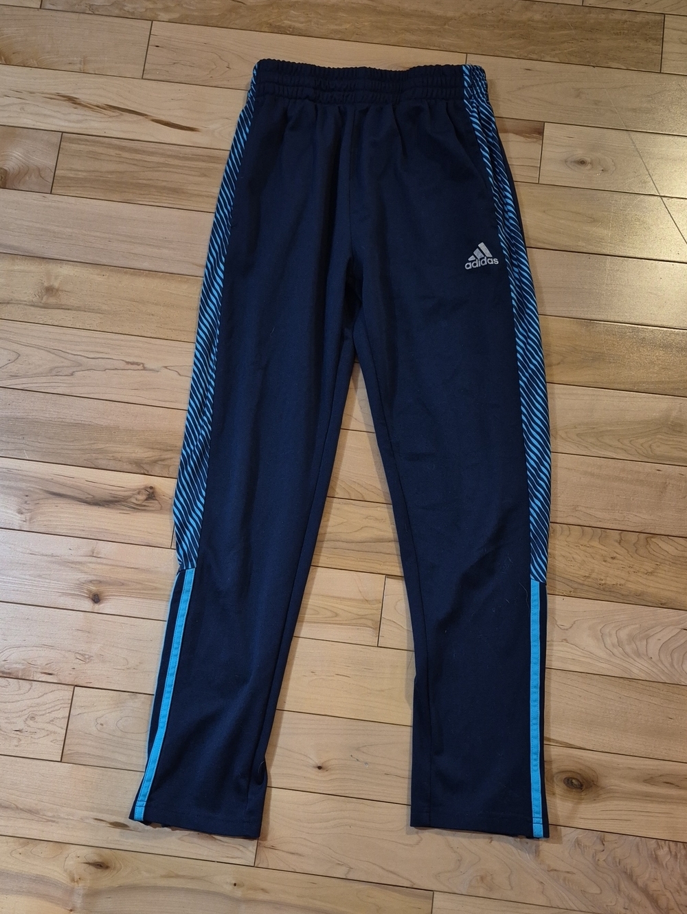 Boys Size 10 Adidas Navy Sweatpants with Light Blue Side Stripes